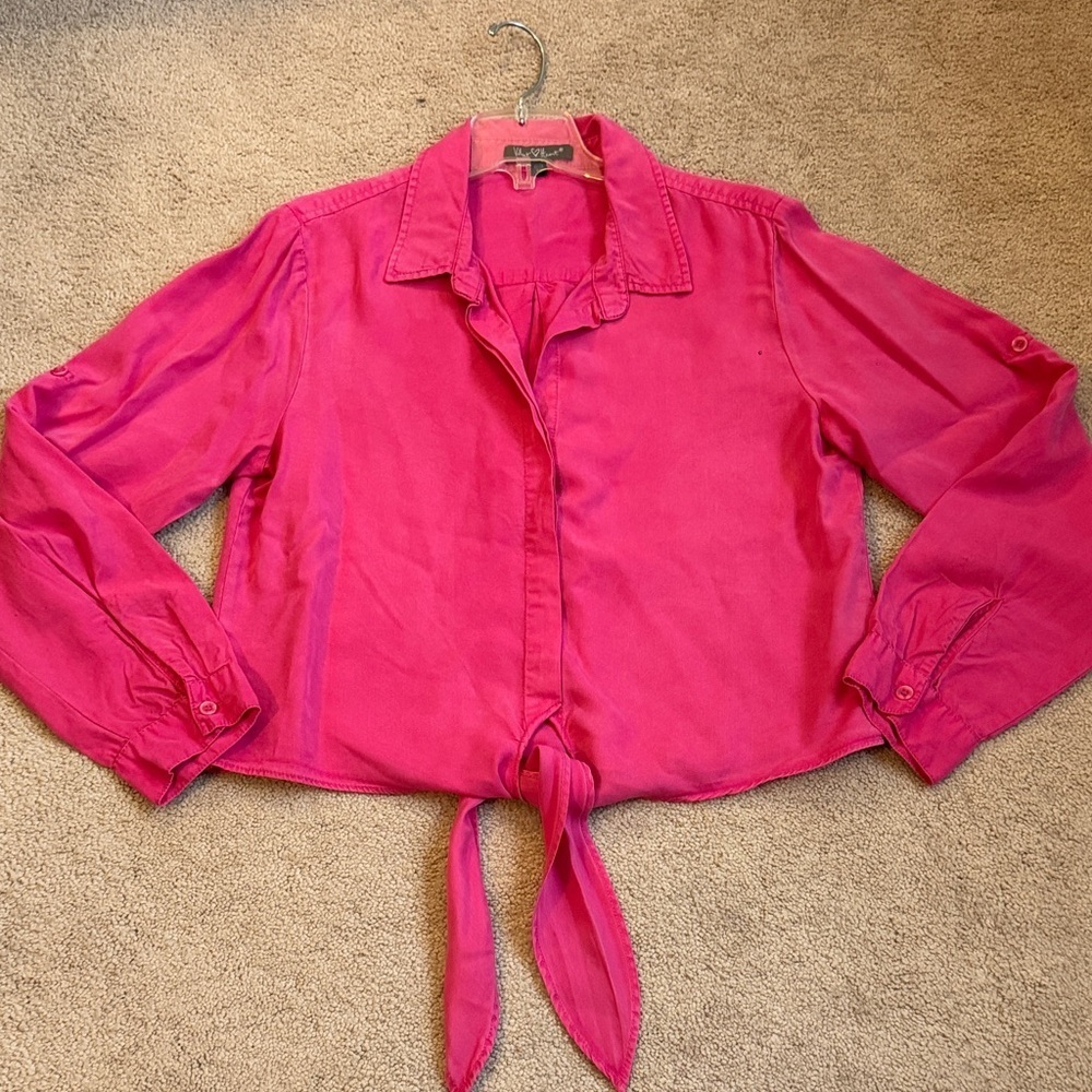 Vibrant Pink Women's Tie-Front Blouse